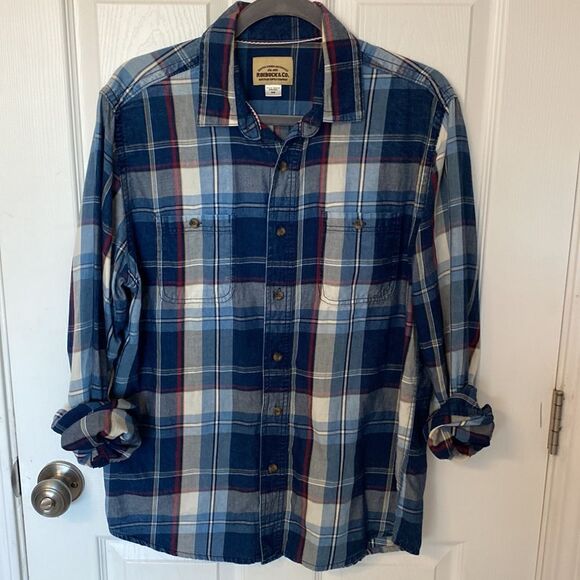 Roebuck & Co. - blue plaid button down shirt- size medium - Picture 10 of 10